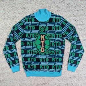 Kentucky Turtle Derby Sweater Adult XL Blue Green Mock Neck Knit Pullover KTD